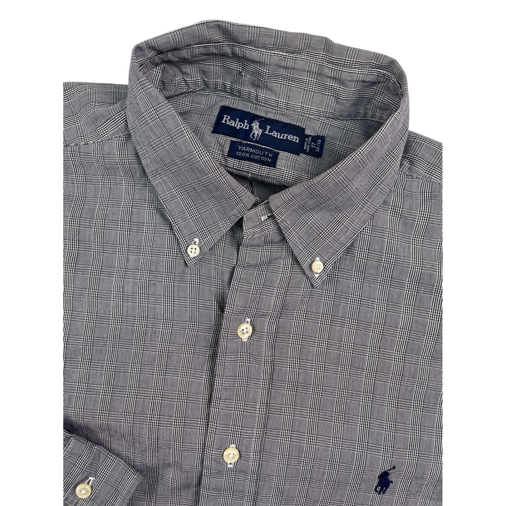 Ralph Lauren Yarmouth Button Down Shirt Men's‎ 17 32/33 Plaid Cotton Long Sleeve